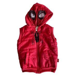 New! Disney Size 2 Boys Red Puffer Vest with Optional Spiderman Mask in Hood